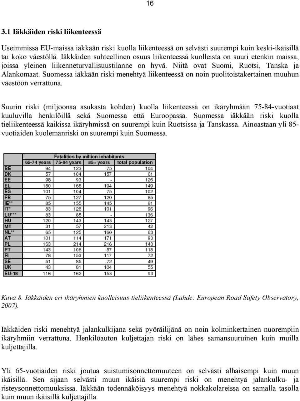 Suomessa iäkkään riski menehtyä liikenteessä on noin puolitoistakertainen muuhun väestöön verrattuna.