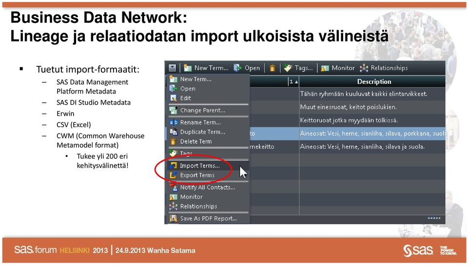 Management Platform Metadata SAS DI Studio Metadata Erwin CSV