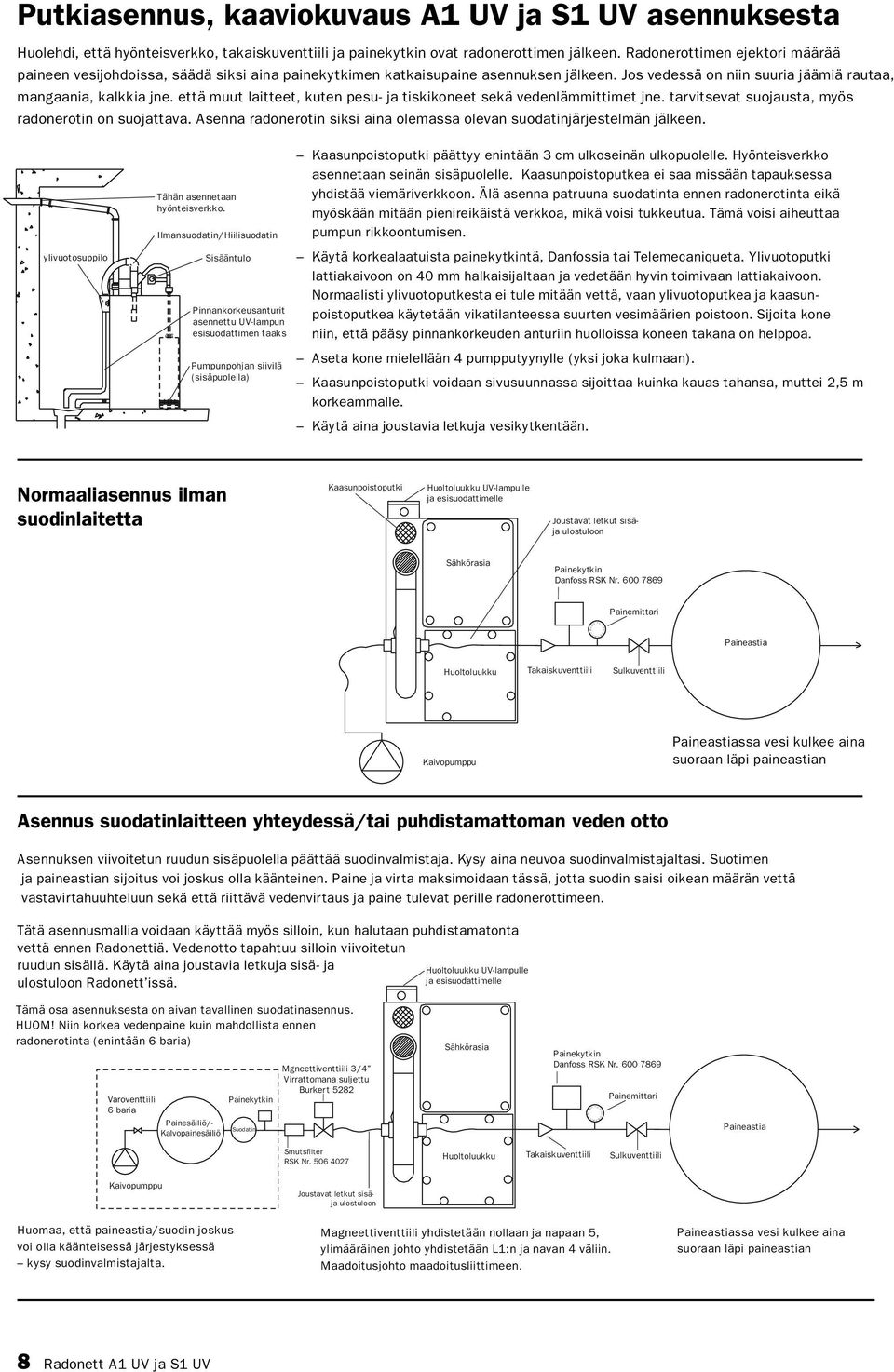 että muut laitteet, kuten pesu- ja tiskikoneet sekä vedenlämmittimet jne. tarvitsevat suojausta, myös radonerotin on suojattava.