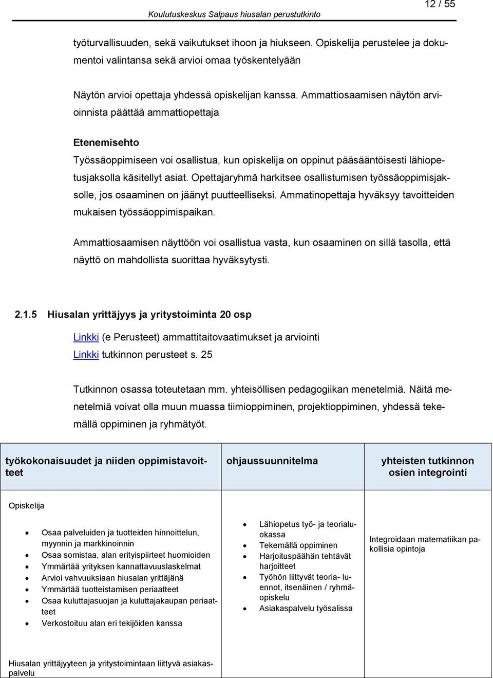 Opettajaryhmä harkitsee osallistumisen työssäoppimisjaksolle, jos osaaminen on jäänyt puutteelliseksi. Ammatinopettaja hyväksyy tavoitteiden mukaisen työssäoppimispaikan.