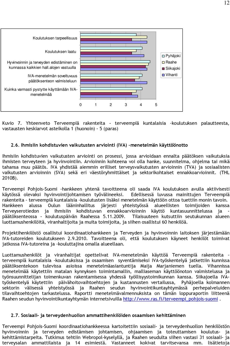 Yhteenveto Terveempiä rakenteita - terveempiä kuntalaisia koulutuksen palautteesta, vastausten keskiarvot asteikolla 1 (huonoin) 5 (paras) 2.6.