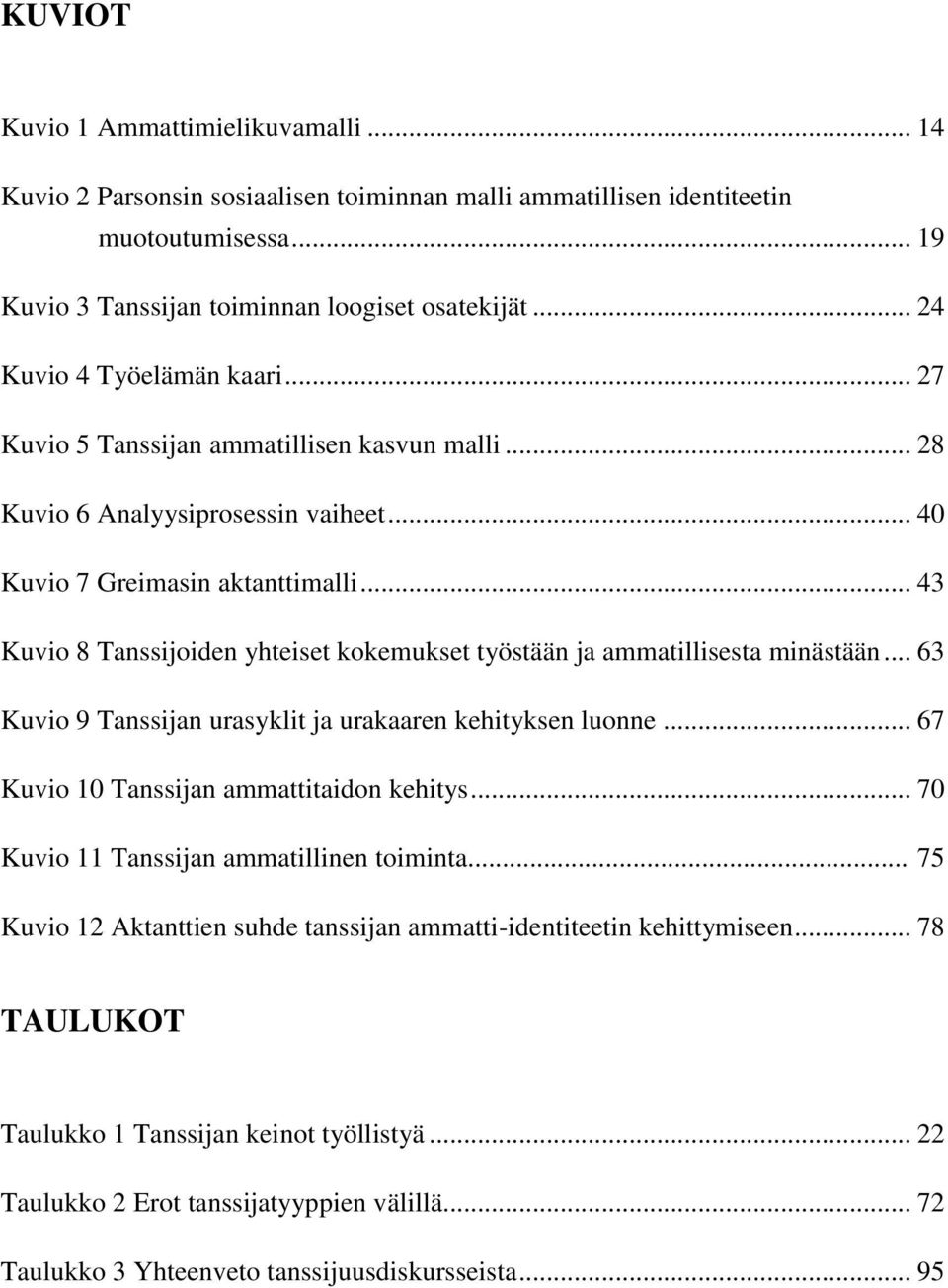 .. 43 Kuvio 8 Tanssijoiden yhteiset kokemukset työstään ja ammatillisesta minästään... 63 Kuvio 9 Tanssijan urasyklit ja urakaaren kehityksen luonne... 67 Kuvio 10 Tanssijan ammattitaidon kehitys.