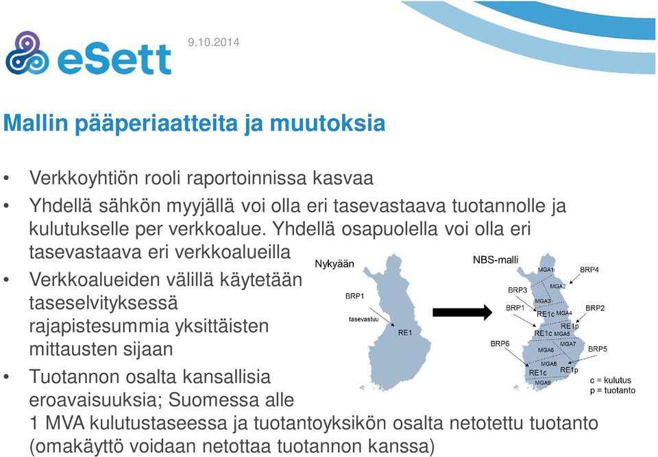 Yhdellä osapuolella voi olla eri tasevastaava eri verkkoalueilla Verkkoalueiden välillä käytetään taseselvityksessä