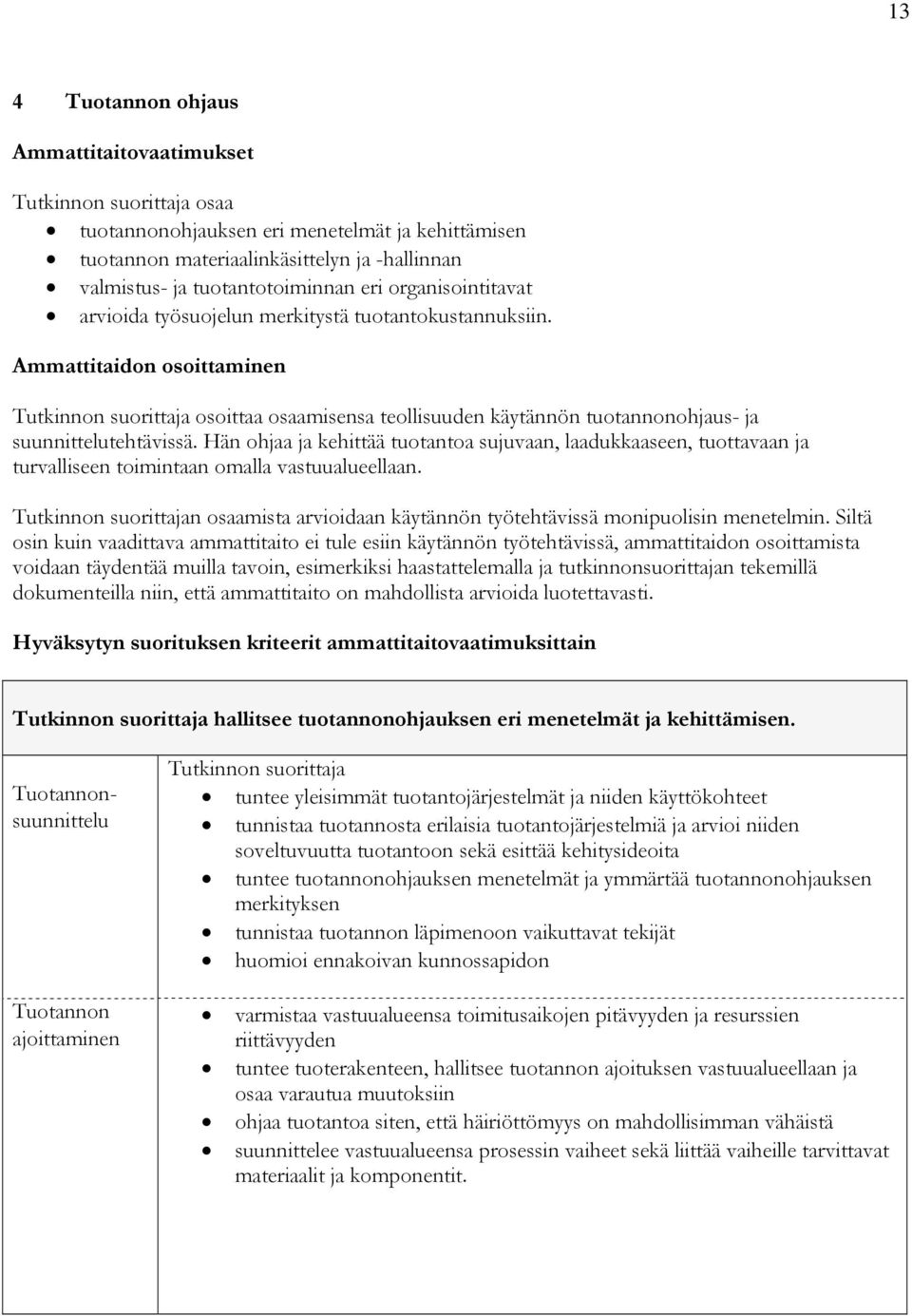 Hän ohjaa ja kehittää tuotantoa sujuvaan, laadukkaaseen, tuottavaan ja turvalliseen toimintaan omalla vastuualueellaan. n osaamista arvioidaan käytännön työtehtävissä monipuolisin menetelmin.