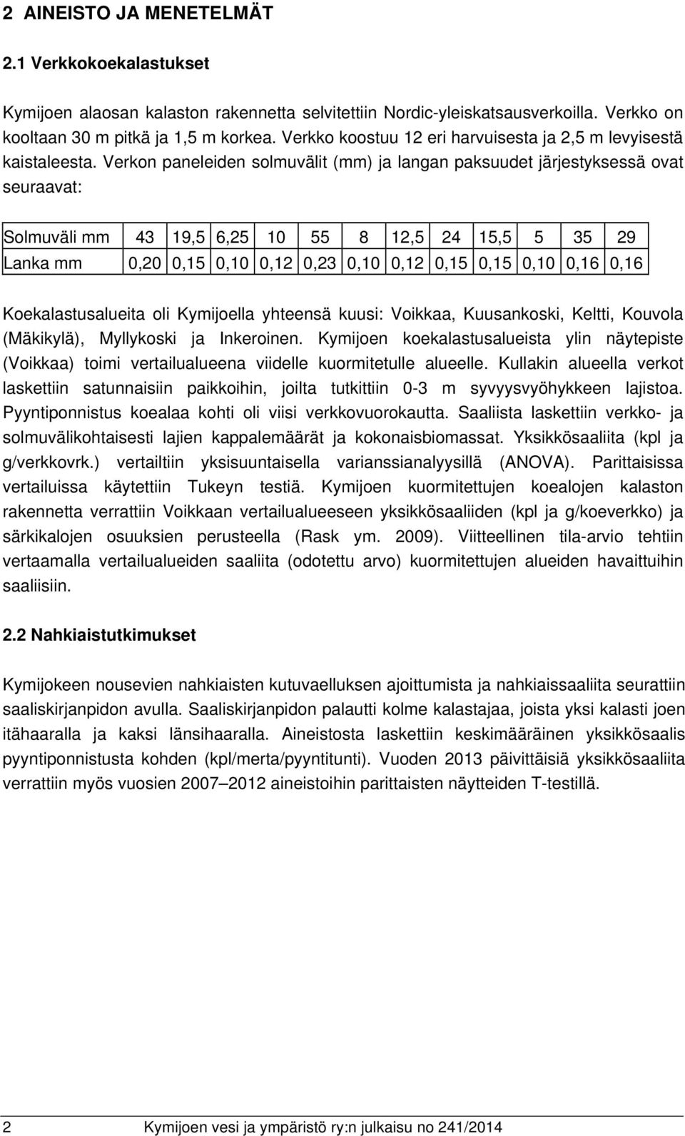 Verkon paneleiden solmuvälit (mm) ja langan paksuudet järjestyksessä ovat seuraavat: Solmuväli mm 43 19,5 6,25 10 55 8 12,5 24 15,5 5 35 29 Lanka mm 0,20 0,15 0,10 0,12 0,23 0,10 0,12 0,15 0,15 0,10