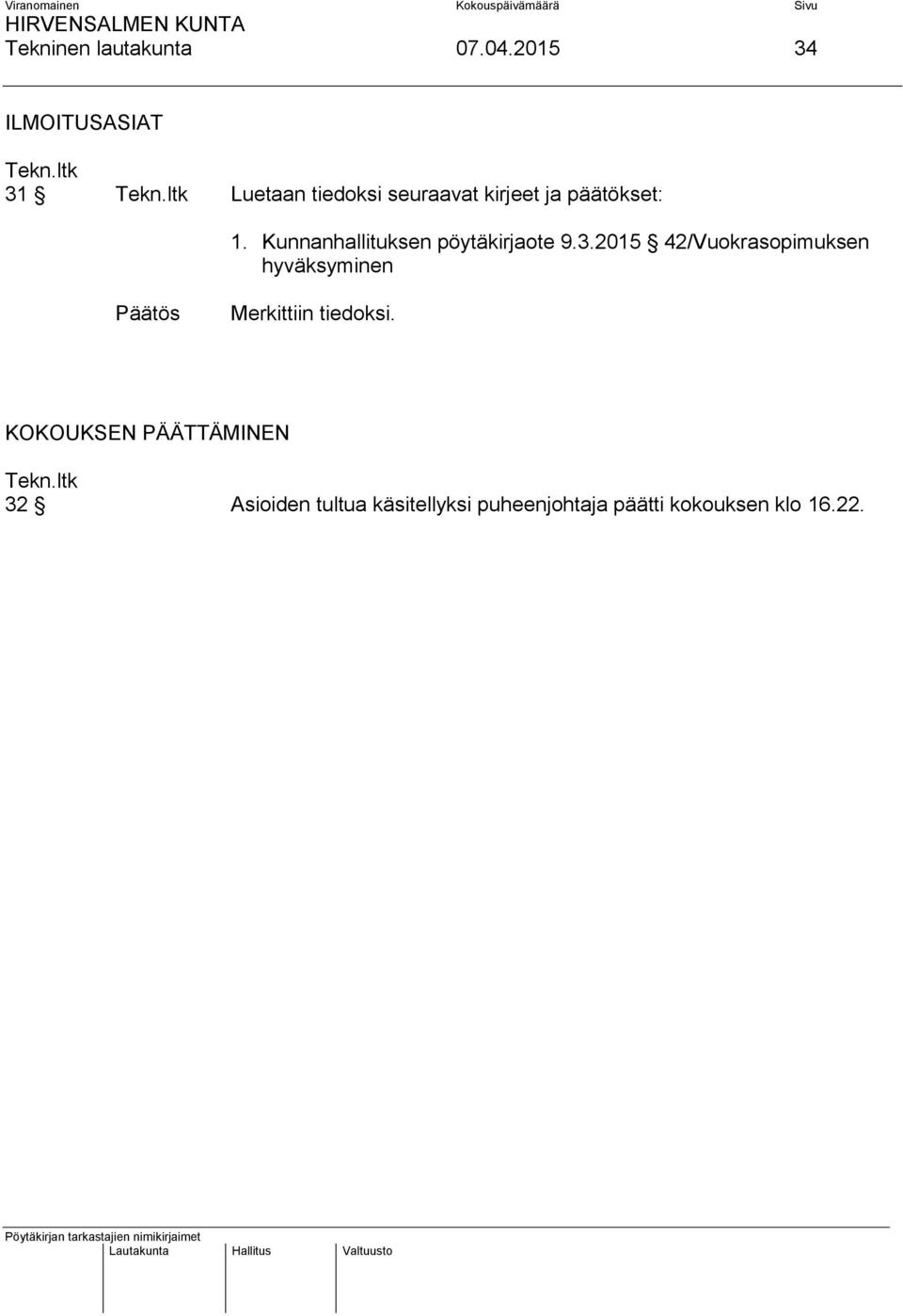 1. Kunnanhallituksen pöytäkirjaote 9.3.