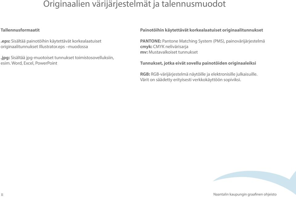 Word, Excel, PowerPoint Painotöihin käytettävät korkealaatuiset originaalitunnukset PANTONE: Pantone Matching System (PMS), painovärijärjestelmä cmyk: CMYK