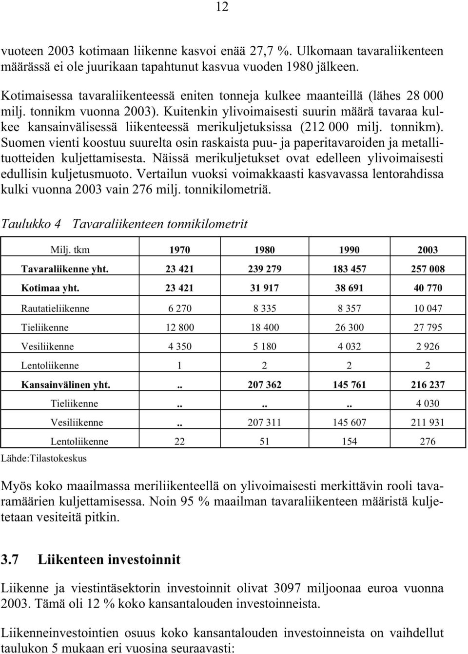 Kuitenkin ylivoimaisesti suurin määrä tavaraa kulkee kansainvälisessä liikenteessä merikuljetuksissa (212 000 milj. tonnikm).