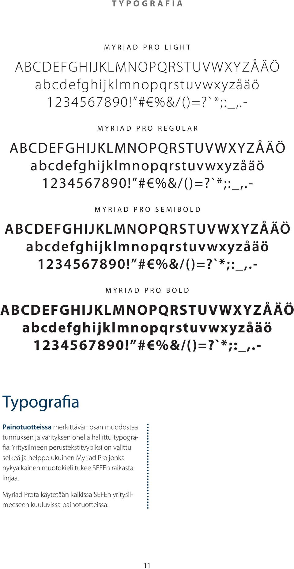 - MYRIAD PRO SEMIBOLD ABCDEFGHIJKLMNOPQRSTUVWXYZÅÄÖ abcdefghijklmnopqrstuvwxyzåäö 1234567890! # %&/()=?`*;:_,.