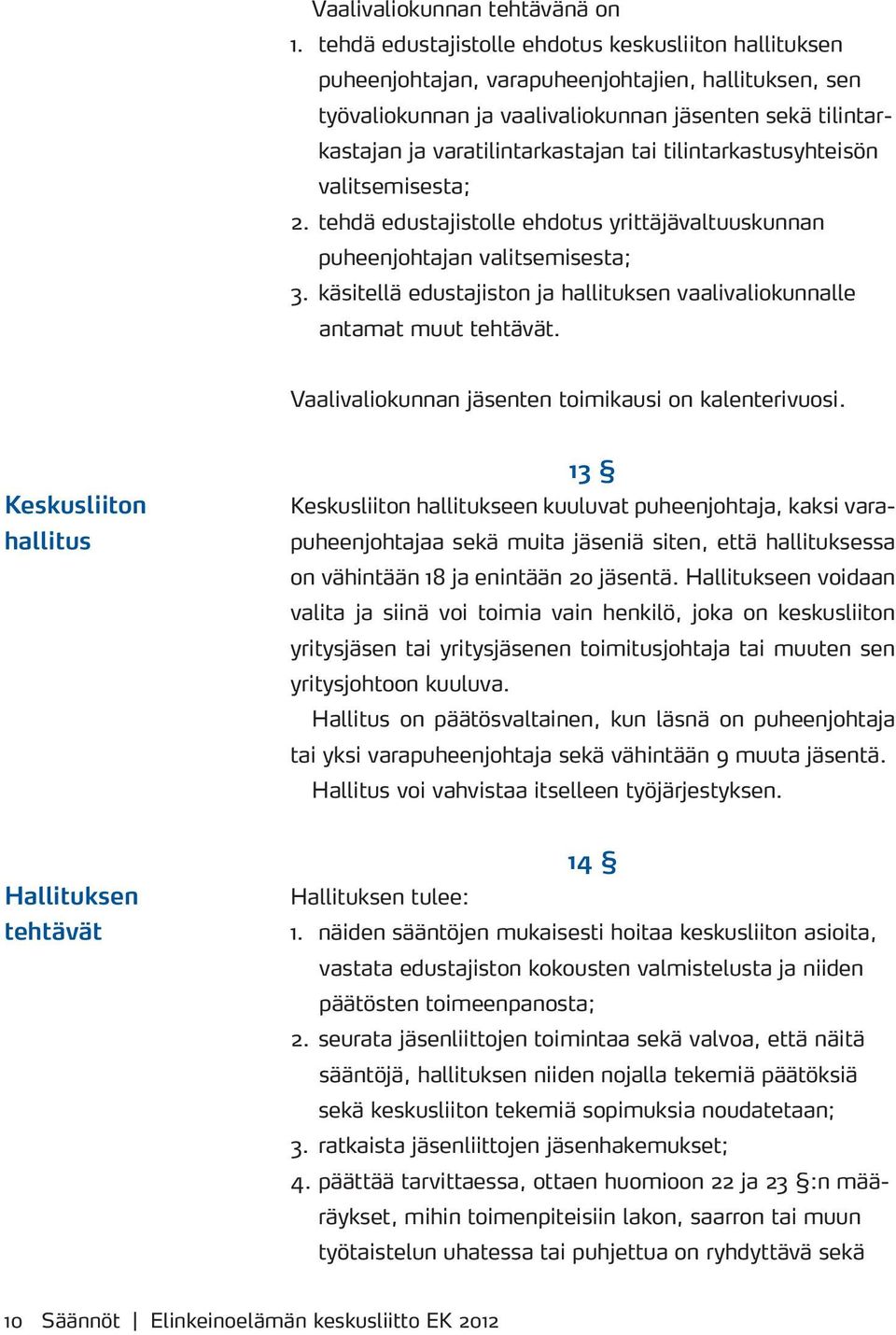 tai tilintarkastusyhteisön valitsemisesta; 2. tehdä edustajistolle ehdotus yrittäjävaltuuskunnan puheen johtajan valitsemisesta; 3.