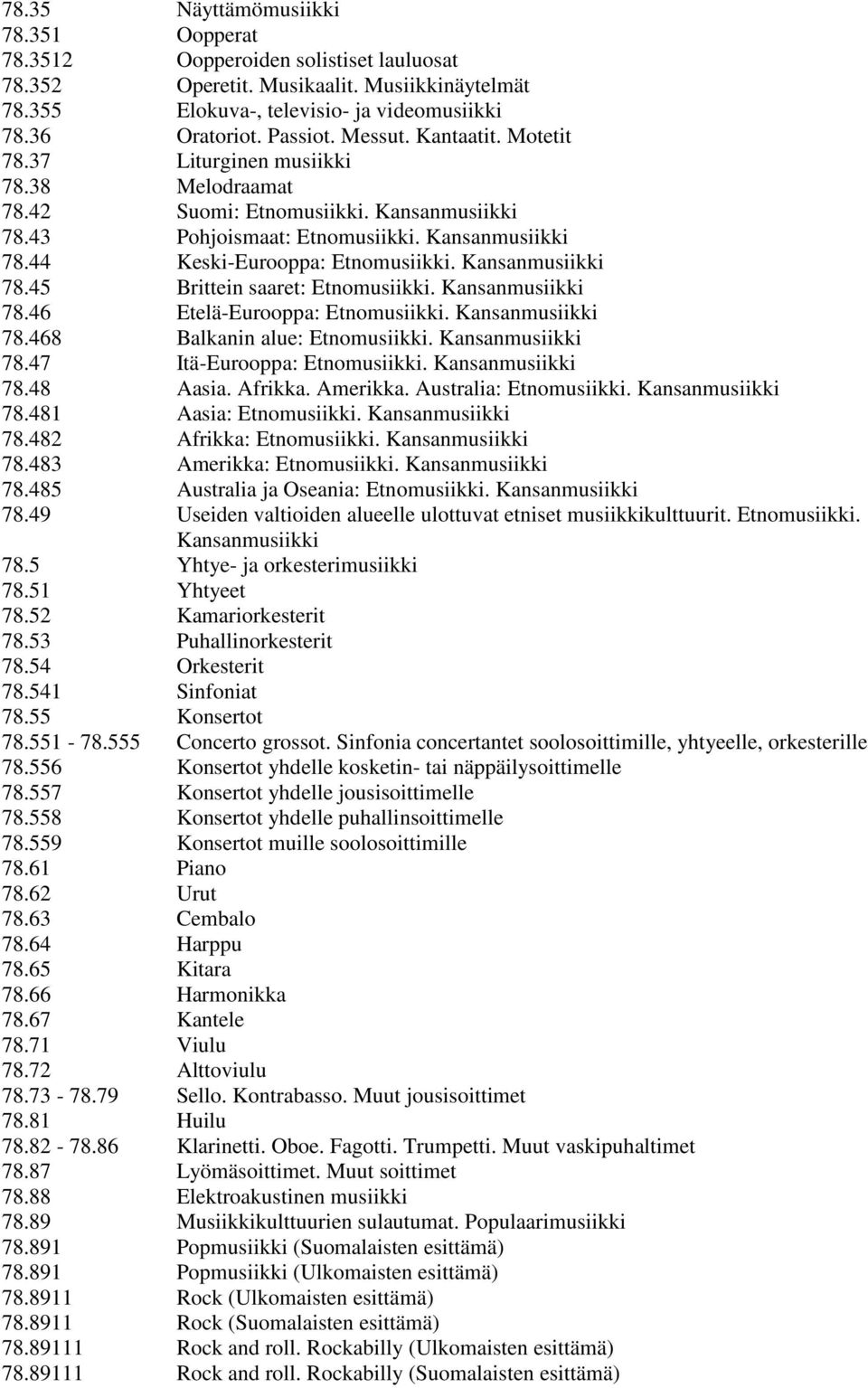 89111 Näyttämömusiikki Oopperat Oopperoiden solistiset lauluosat Operetit. Musikaalit. Musiikkinäytelmät Elokuva-, televisio- ja videomusiikki Oratoriot. Passiot. Messut. Kantaatit.