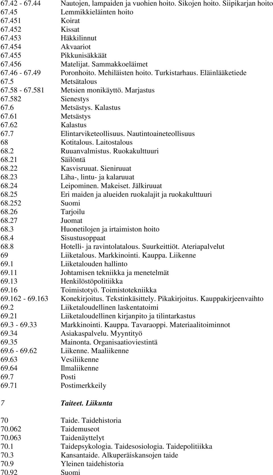 Siipikarjan hoito Lemmikkieläinten hoito Koirat Kissat Häkkilinnut Akvaariot Pikkunisäkkäät Matelijat. Sammakkoeläimet Poronhoito. Mehiläisten hoito. Turkistarhaus.