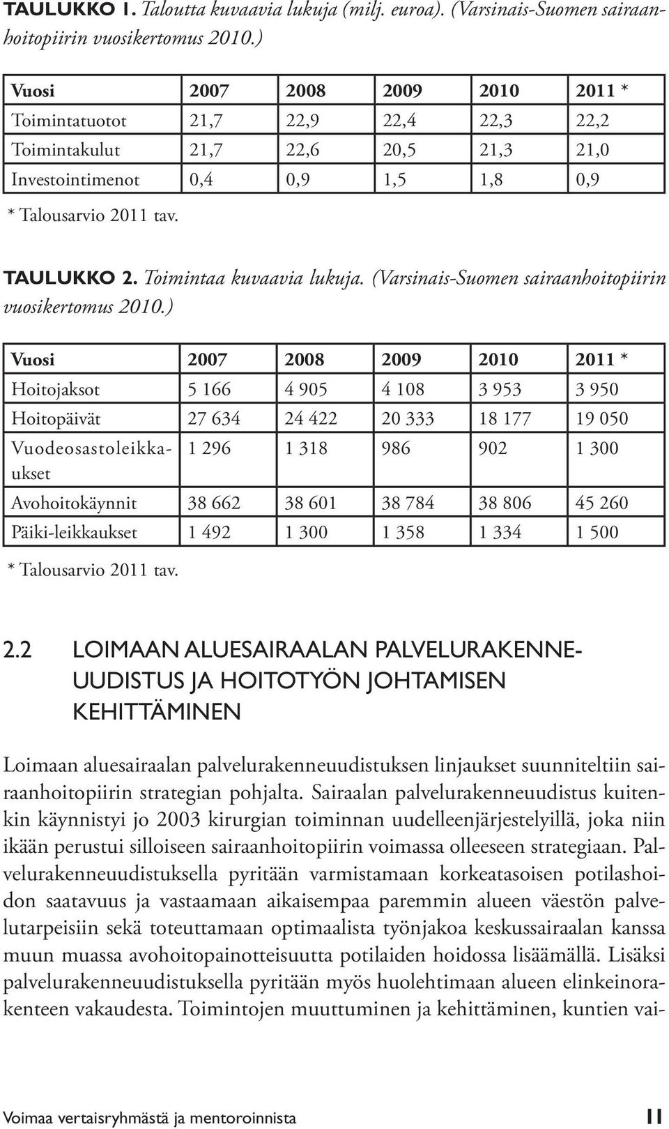 Toimintaa kuvaavia lukuja. (Varsinais-Suomen sairaanhoitopiirin vuosikertomus 2010.