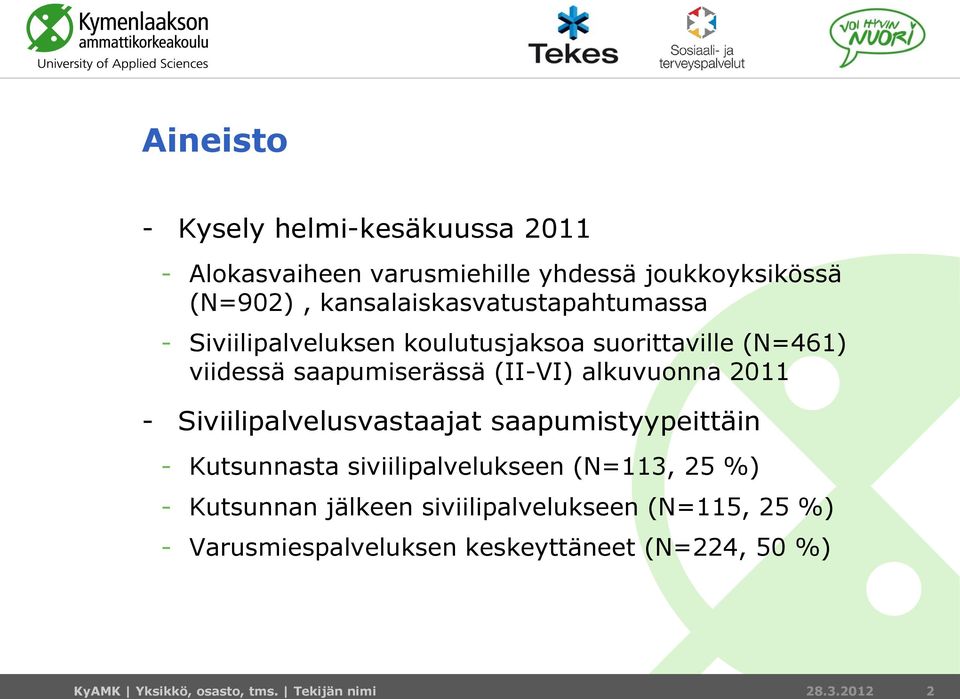 alkuvuonna 2011 - Siviilipalvelusvastaajat saapumistyypeittäin - Kutsunnasta siviilipalvelukseen (N=113, 25 %) - Kutsunnan