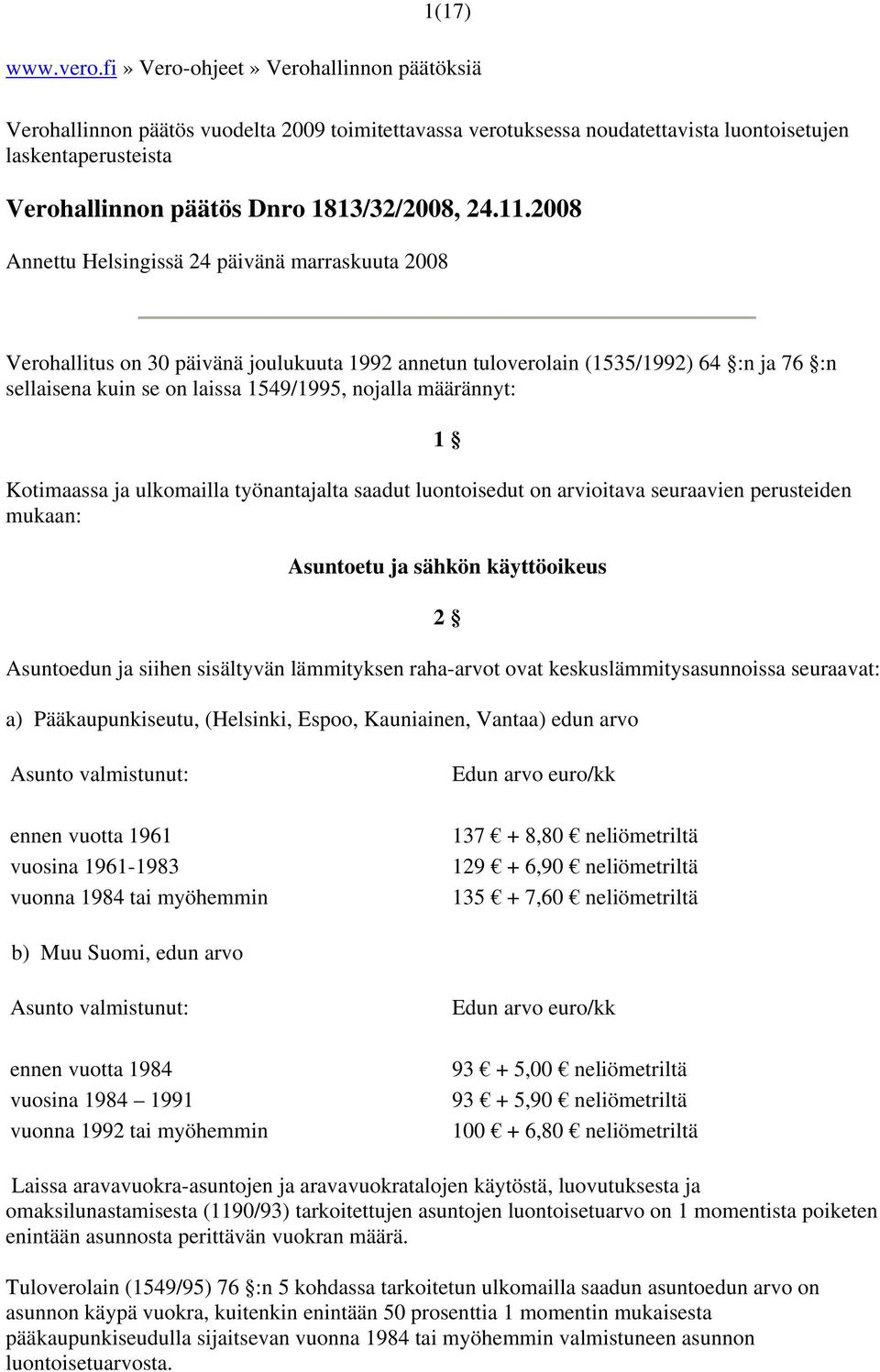 11.2008 Annettu Helsingissä 24 päivänä marraskuuta 2008 Verohallitus on 30 päivänä joulukuuta 1992 annetun tuloverolain (1535/1992) 64 :n ja 76 :n sellaisena kuin se on laissa 1549/1995, nojalla