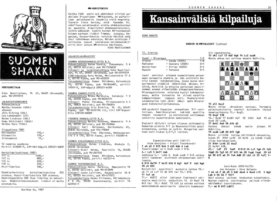 Kotimaahan UlkomaiLLe Irtonumerot 50,- 70,- 5,- 2 numeroa vuodessa Ps-tili 43005-7, SYP-HKI-Käpylä 20922-6809 Kertailmoitushinnat / s. /2 s. /4 s. /8 s.