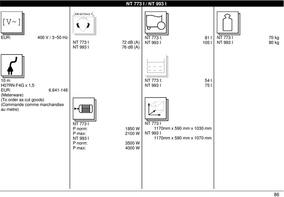 641-148 (Meterware) (To order as cut goods) (Commande comme marchandise au metre) NT 773 I: NT 993 I