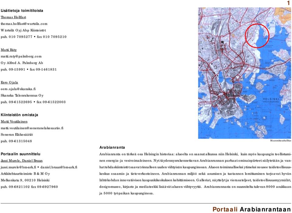 fi Soneran Eläkesäätiö puh. 9-6131548 Portaalin suunnittelu Jussi Murole, Daniel Bruun jussi.murole@bm-ark.fi daniel.bruun@bm-ark.fi Arkkitehtuuritoimisto B & M Oy Melkonkatu 9, 21 Helsinki puh.