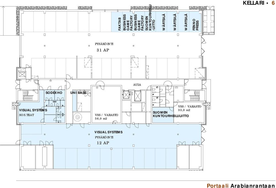 SUOMEN KUNTOURHEILU -LIITTO WÄRTSILÄ WÄRTSILÄ WÄRTSILÄ FENNO PRESS KELLARI 6 PYSÄKÖINTI 31 AP AULA SODEXHO UNI BASE HS -1 VISUAL