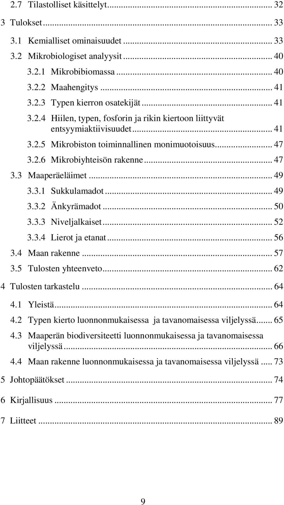 .. 49 3.3.1 Sukkulamadot... 49 3.3.2 Änkyrämadot... 5 3.3.3 Niveljalkaiset... 52 3.3.4 Lierot ja etanat... 56 3.4 Maan rakenne... 57 3.5 Tulosten yhteenveto... 62 4 Tulosten tarkastelu... 64 4.