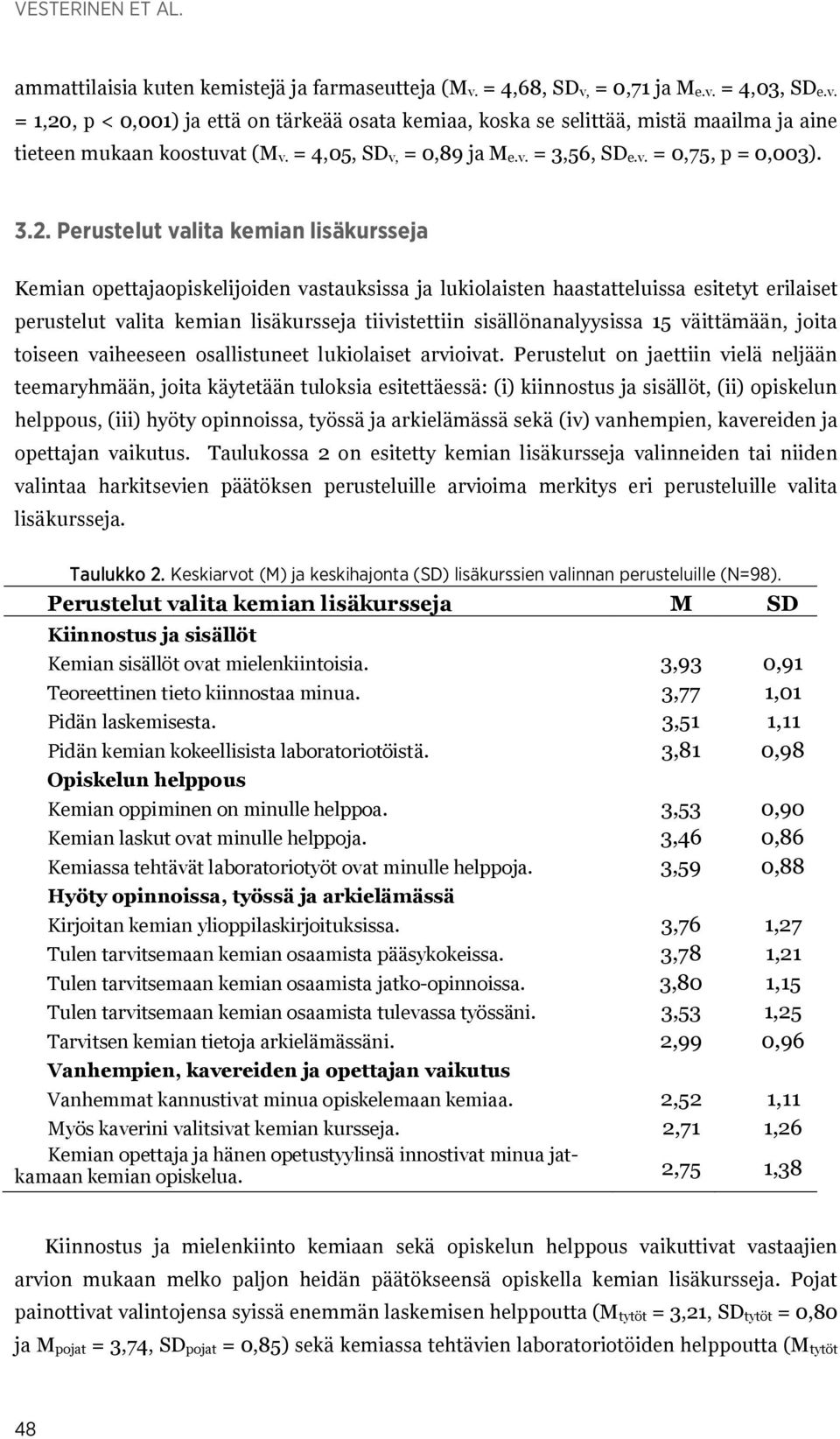 Perustelut valita kemian lisäkursseja Kemian opettajaopiskelijoiden vastauksissa ja lukiolaisten haastatteluissa esitetyt erilaiset perustelut valita kemian lisäkursseja tiivistettiin