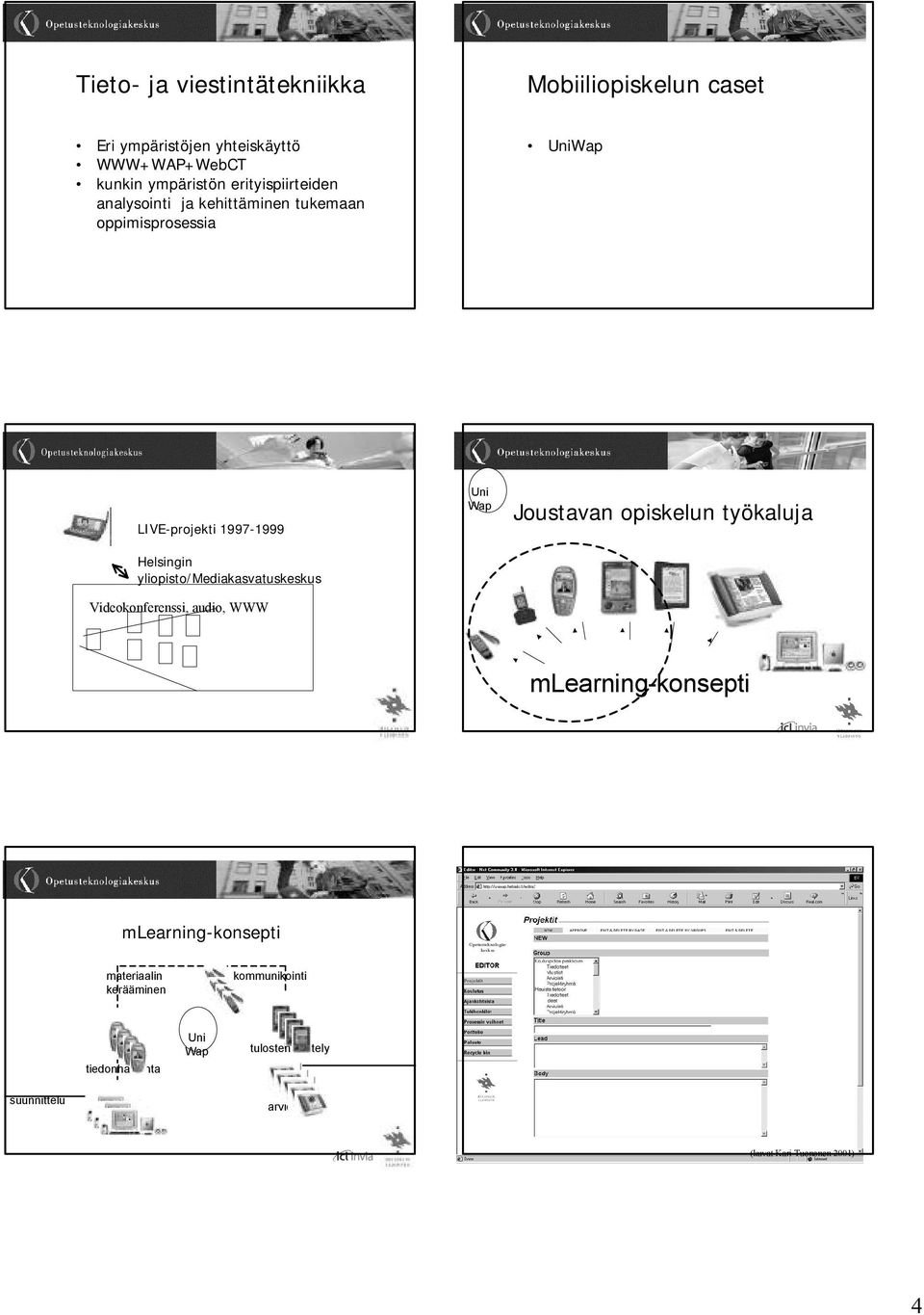 yliopisto/mediakasvatuskeskus Videokonferenssi, audio, WWW Joustavan opiskelun työkaluja mlearning-konsepti