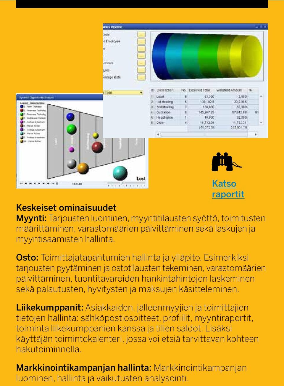 Esimerkiksi tarjousten pyytäminen ja ostotilausten tekeminen, varastomäärien päivittäminen, tuontitavaroiden hankintahintojen laskeminen sekä palautusten, hyvitysten ja maksujen käsitteleminen.