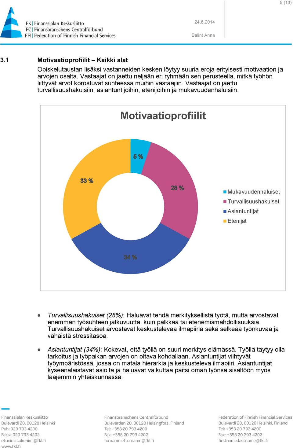 Vastaajat on jaettu turvallisuushakuisiin, asiantuntijoihin, etenijöihin ja mukavuudenhaluisiin.