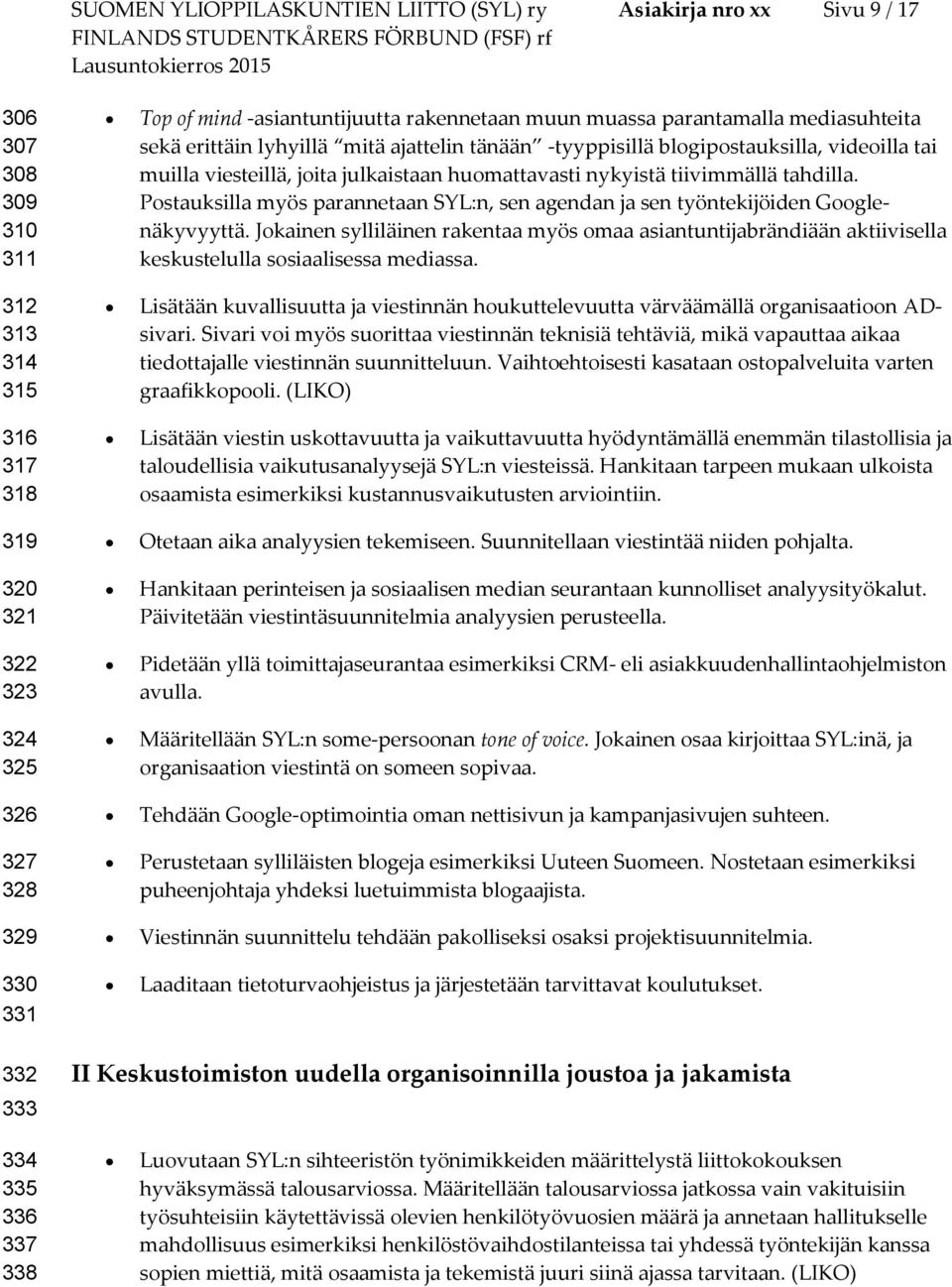 humattavasti nykyistä tiivimmällä tahdilla. Pstauksilla myös parannetaan SYL:n, sen agendan ja sen työntekijöiden Gglenäkyvyyttä.