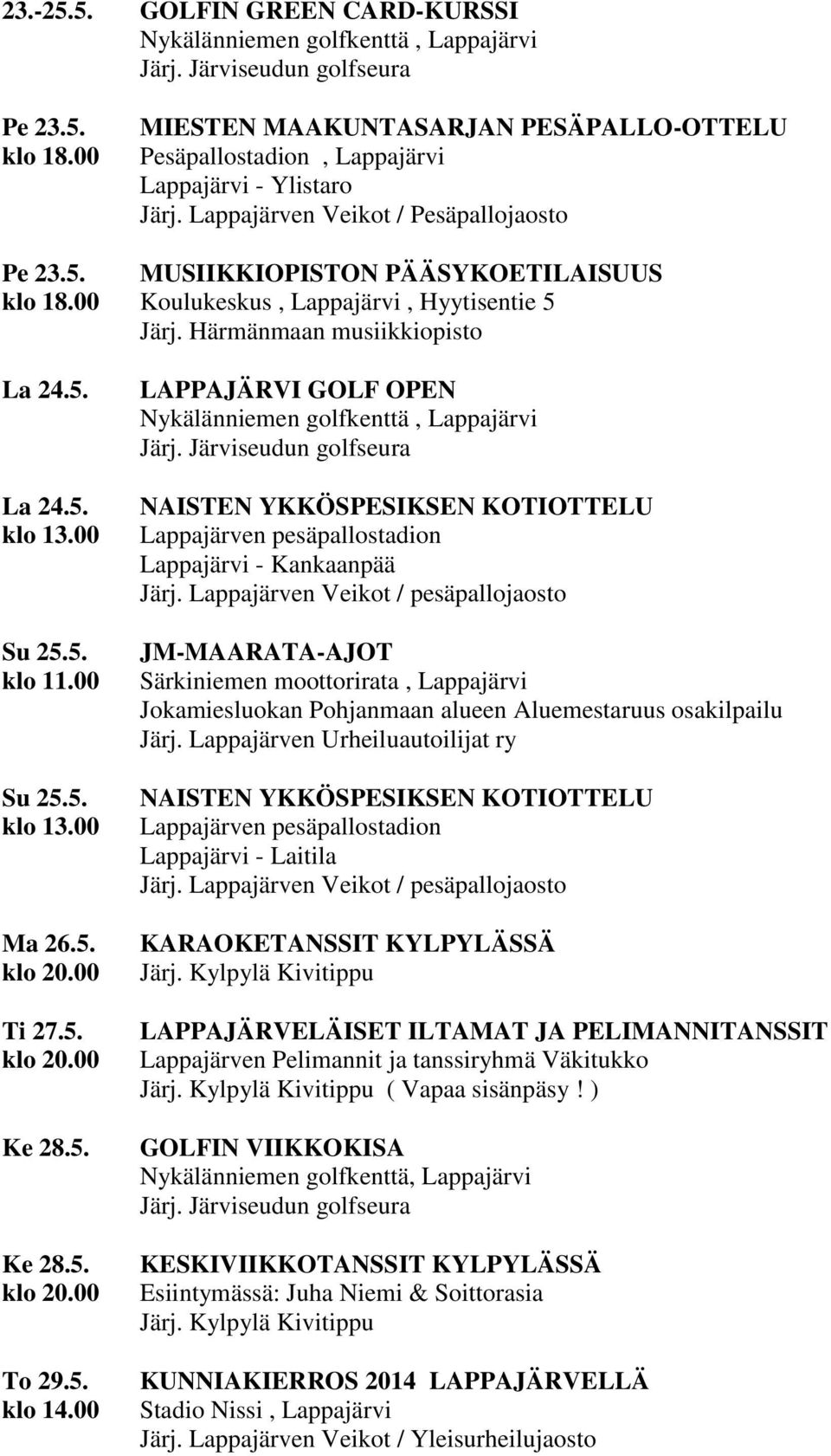 Lappajärven Veikot / pesäpallojaosto JM-MAARATA-AJOT Särkiniemen moottorirata, Lappajärvi Jokamiesluokan Pohjanmaan alueen Aluemestaruus osakilpailu Järj.