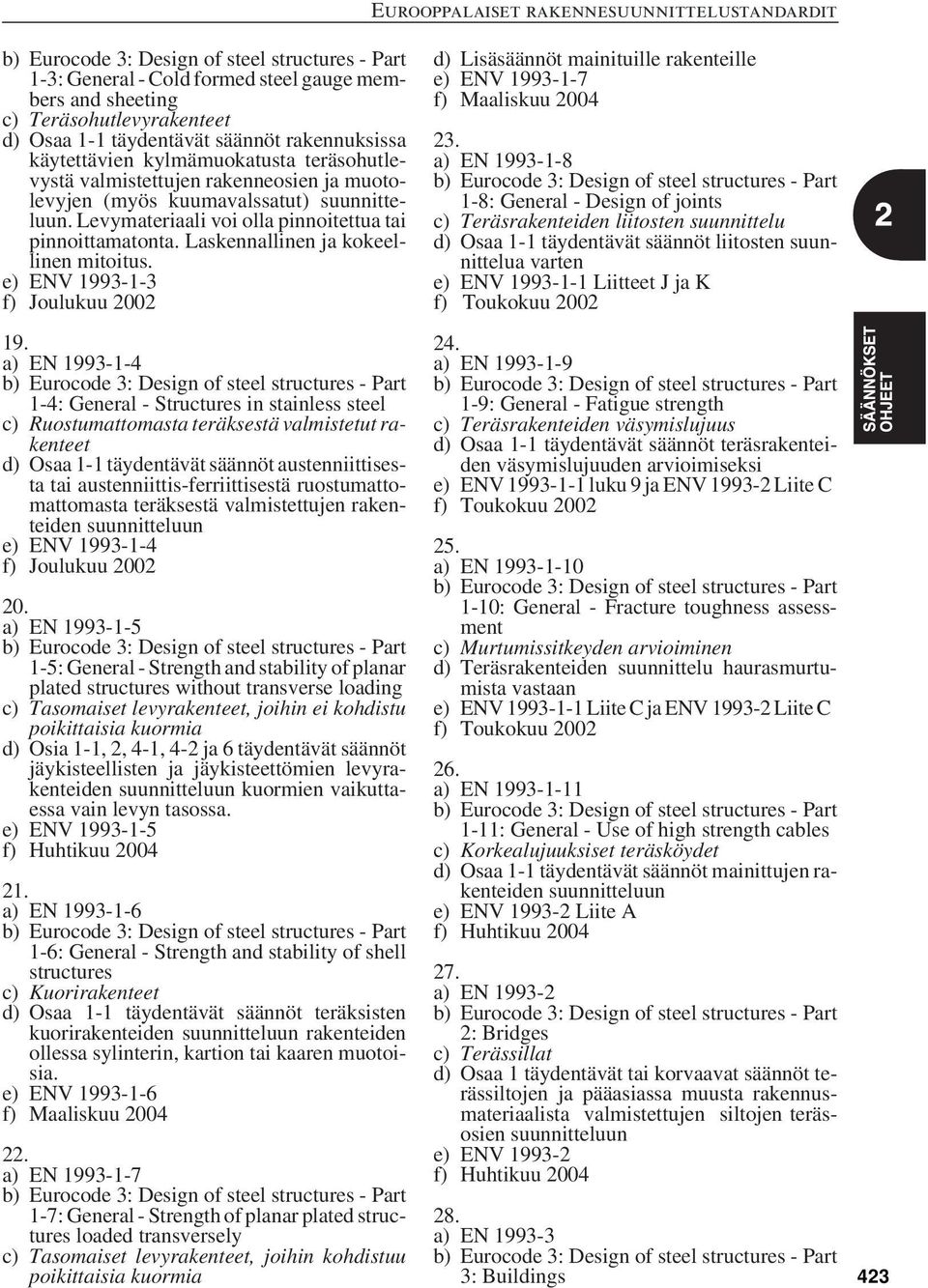 e) ENV 1993-1-3 f) Joulukuu 2002 19.