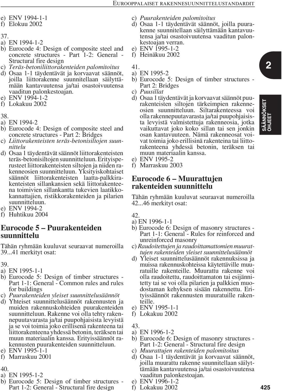 korvaavat säännöt, joilla liittorakenne suunnitellaan säilyttämään kantavuutensa ja/tai osastoivuutensa vaaditun palonkestoajan. e) ENV 1994-1-2 f) Lokakuu 2002 38.