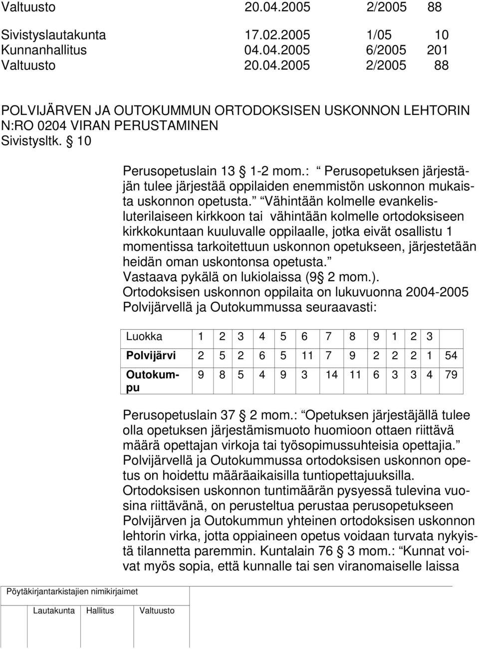 Vähintään kolmelle evankelisluterilaiseen kirkkoon tai vähintään kolmelle ortodoksiseen kirkkokuntaan kuuluvalle oppilaalle, jotka eivät osallistu 1 momentissa tarkoitettuun uskonnon opetukseen,