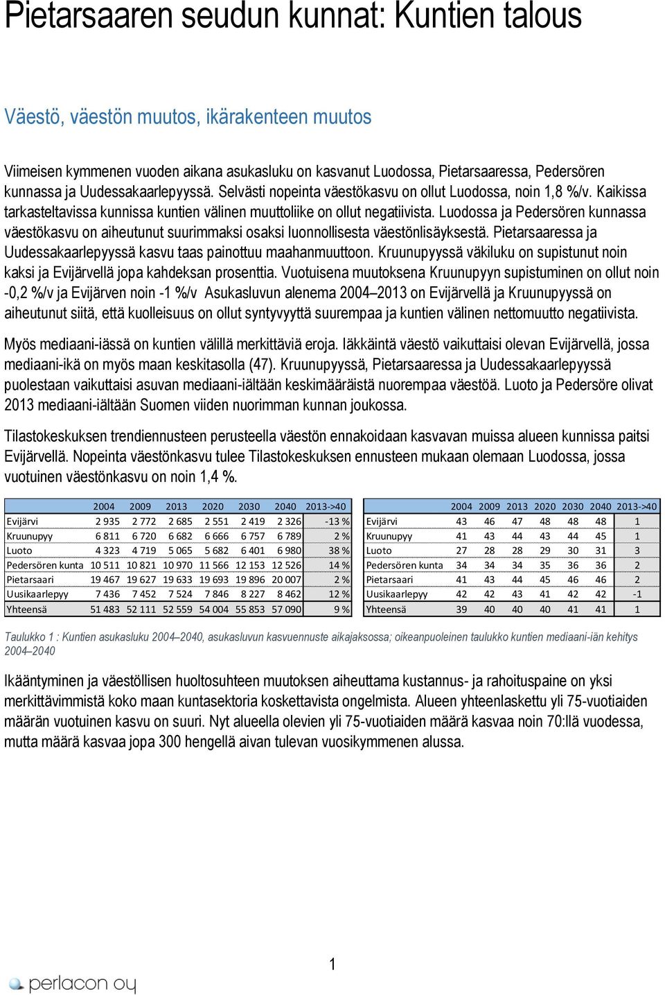 Luodossa ja Pedersören kunnassa väestökasvu on aiheutunut suurimmaksi osaksi luonnollisesta väestönlisäyksestä. Pietarsaaressa ja Uudessakaarlepyyssä kasvu taas painottuu maahanmuuttoon.