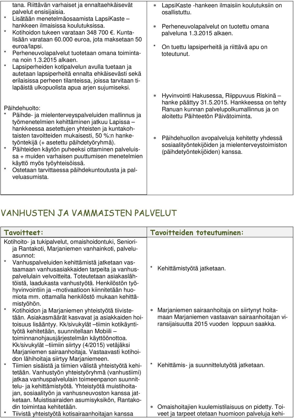 * Lapsiperheiden kotipalvelun avulla tuetaan ja autetaan lapsiperheitä ennalta ehkäisevästi sekä erilaisissa perheen tilanteissa, joissa tarvitaan tilapäistä ulkopuolista apua arjen sujumiseksi.