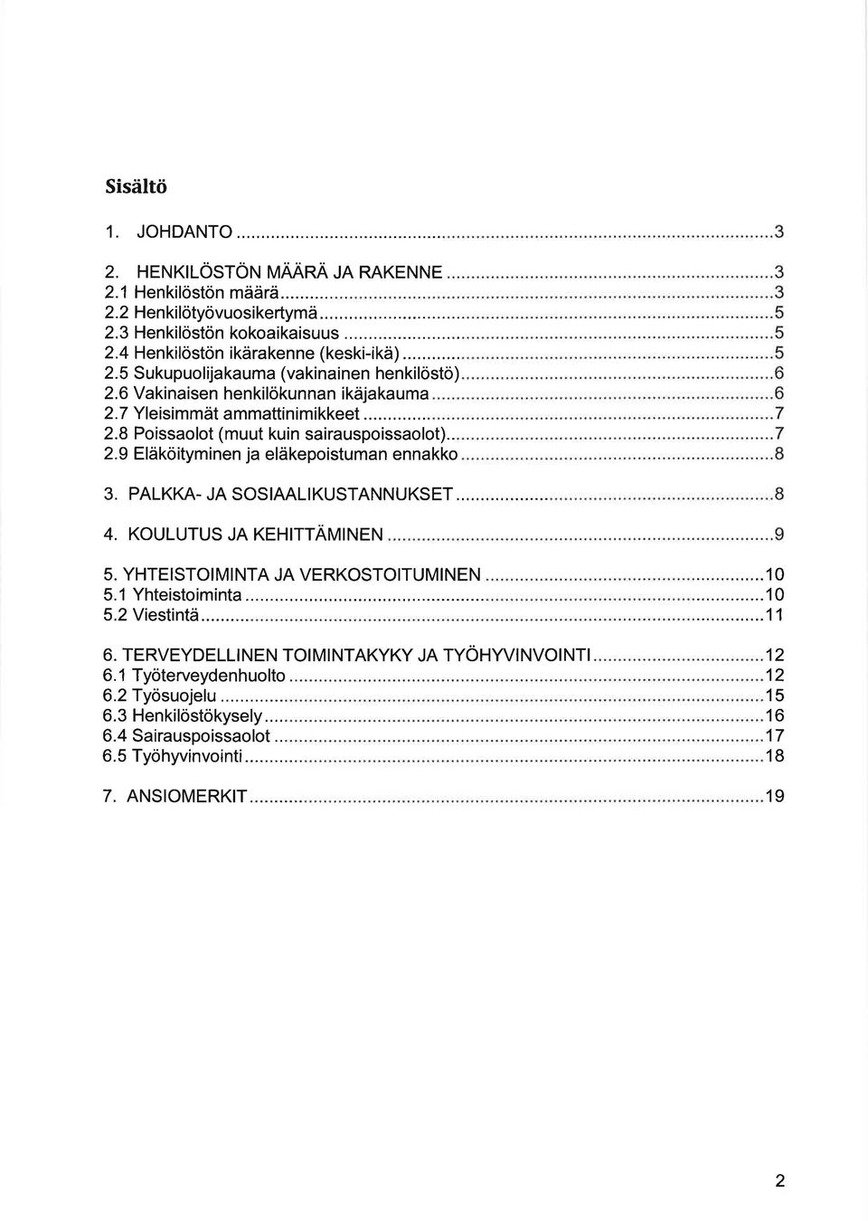 PALKKA- JA SOSIAALIKUSTANNUKSET 4. KOULUTUS JA KEHITTAMINEN 5. YHTEISTOI MI NTA JA VERKOSTOITUMINEN 5.1 Yhteistoiminta 5.2 Viestintä... 6.