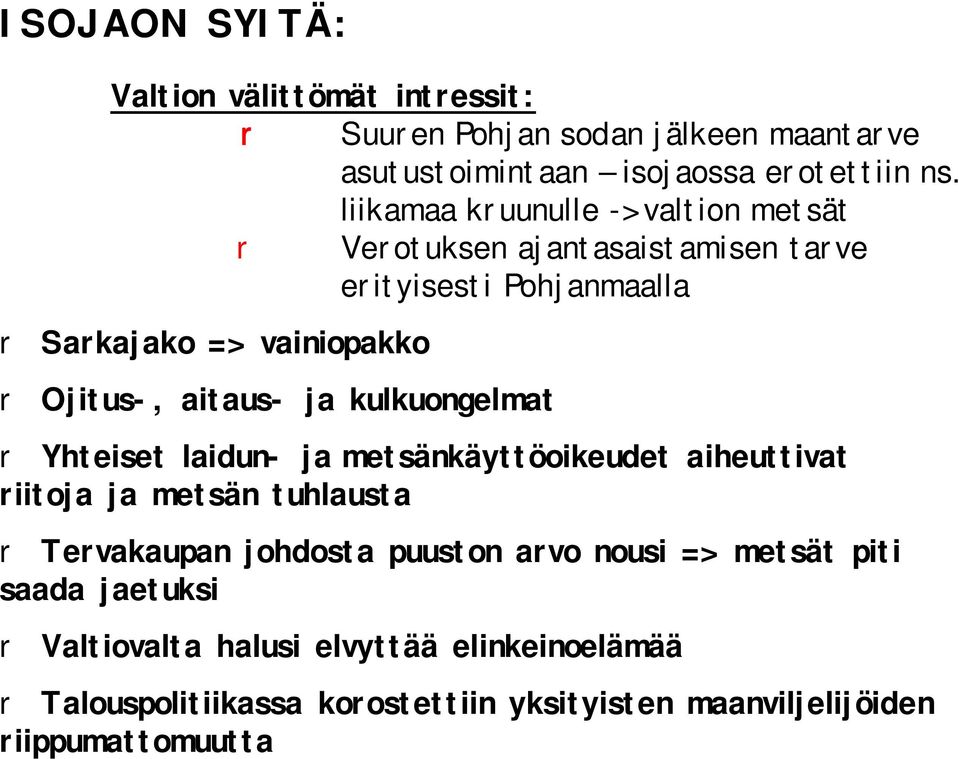 aitaus- ja kulkuongelmat r Yhteiset laidun- ja metsänkäyttöoikeudet aiheuttivat riitoja ja metsän tuhlausta r Tervakaupan johdosta puuston