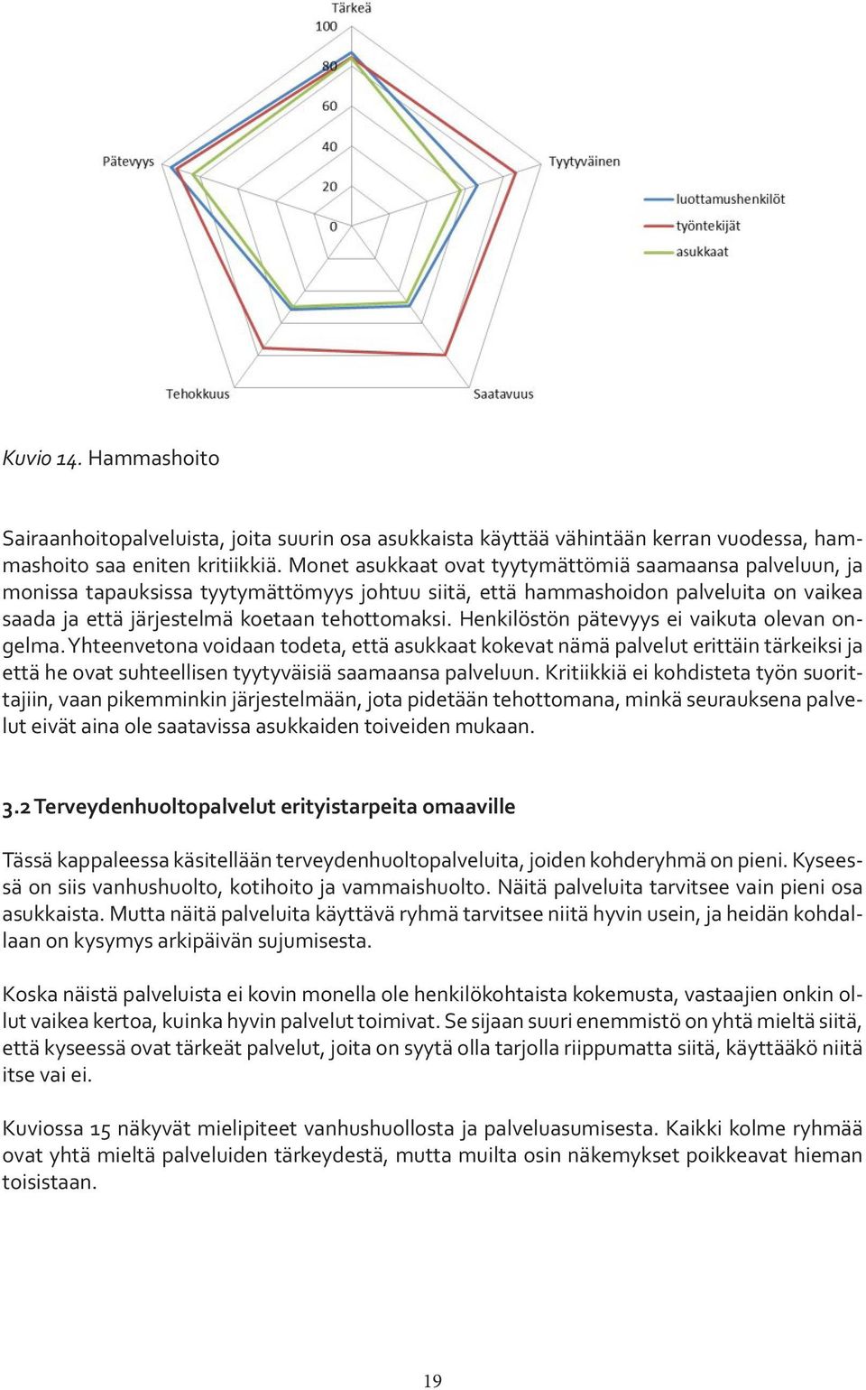 Henkilöstön pätevyys ei vaikuta olevan ongelma. Yhteenvetona voidaan todeta, että asukkaat kokevat nämä palvelut erittäin tärkeiksi ja että he ovat suhteellisen tyytyväisiä saamaansa palveluun.