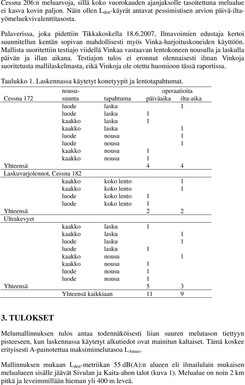 Mallista suoritettiin testiajo viidellä Vinkaa vastaavan lentokoneen nousulla ja laskulla päivän ja illan aikana.