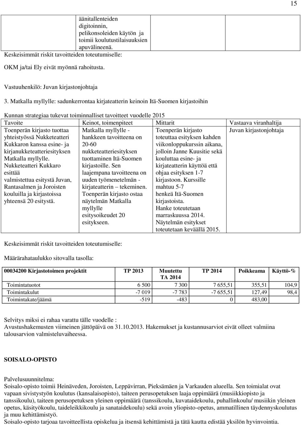 viranhaltija Toenperän kirjasto tuottaa yhteistyössä Nukketeatteri Kukkaron kanssa esine- ja kirjanukketeatteriesityksen Matkalla myllylle.