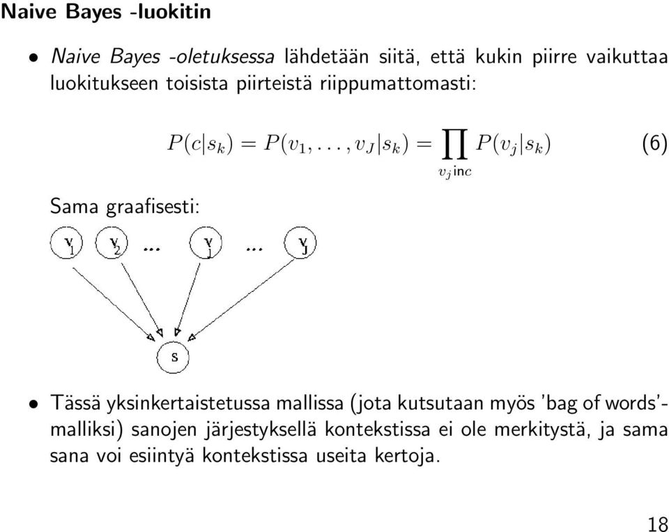 .., v J s k ) = v j inc P (v j s k ) (6) Sama graafisesti: Tässä yksinkertaistetussa mallissa (jota