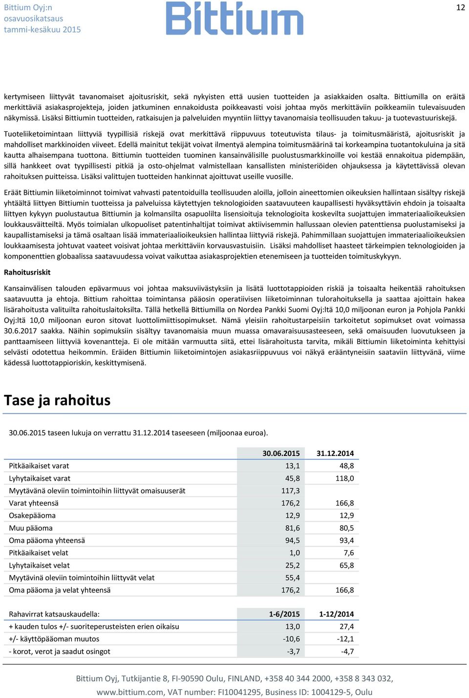 Lisäksi Bittiumin tuotteiden, ratkaisujen ja palveluiden myyntiin liittyy tavanomaisia teollisuuden takuu- ja tuotevastuuriskejä.