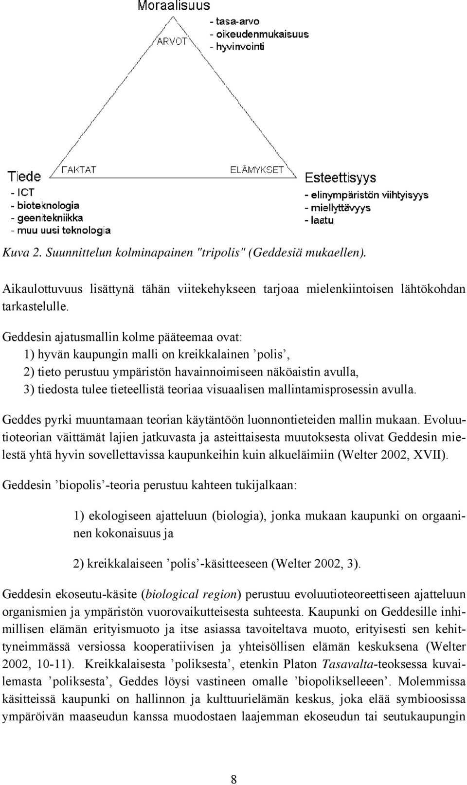 visuaalisen mallintamisprosessin avulla. Geddes pyrki muuntamaan teorian käytäntöön luonnontieteiden mallin mukaan.