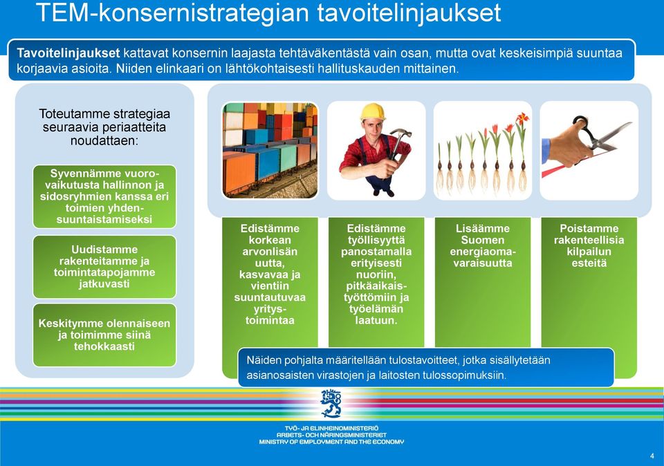 Toteutamme strategiaa seuraavia periaatteita noudattaen: Syvennämme vuorovaikutusta hallinnon ja sidosryhmien kanssa eri toimien yhdensuuntaistamiseksi Uudistamme rakenteitamme ja toimintatapojamme