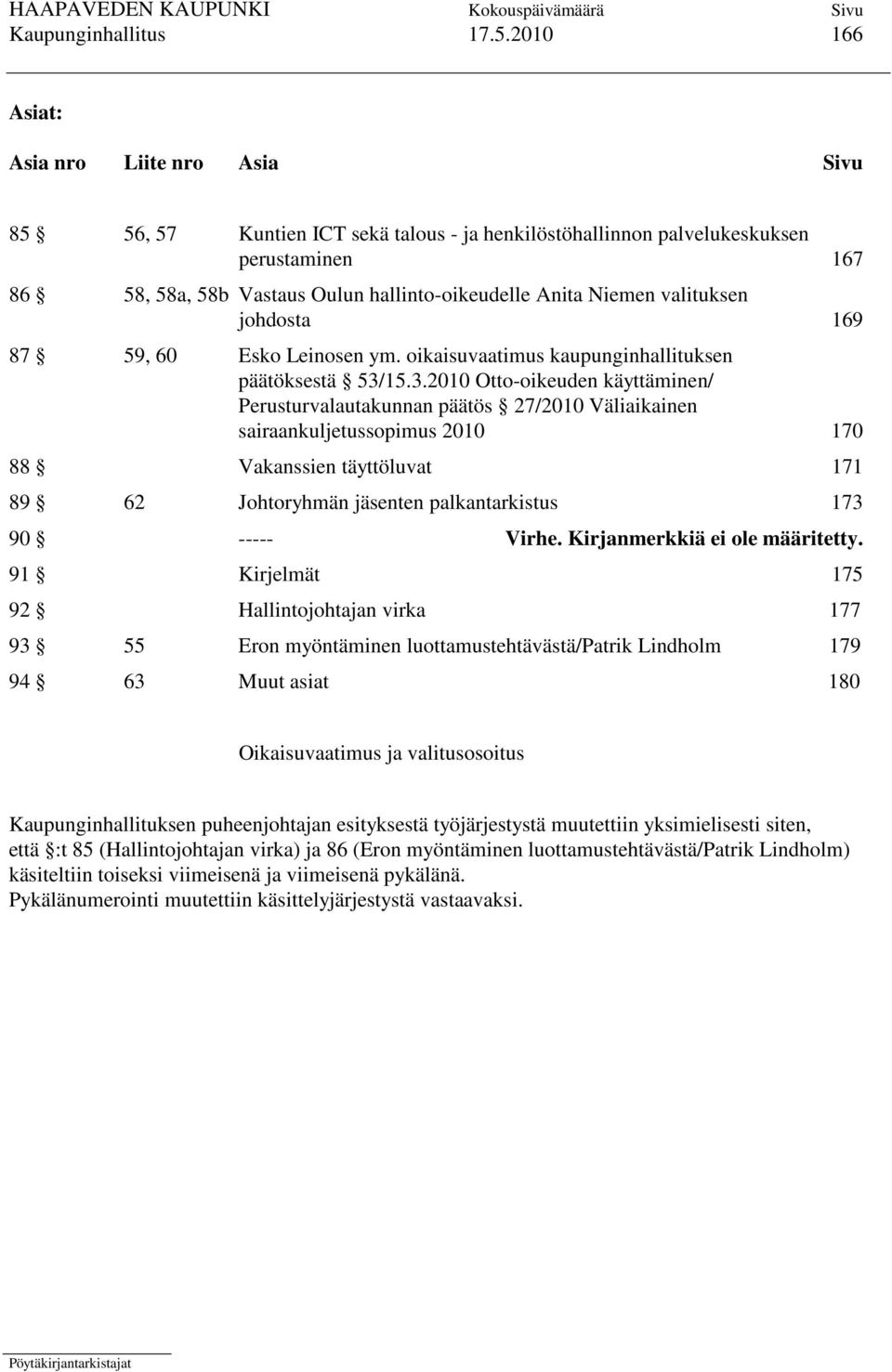 Niemen valituksen johdosta 169 87 59, 60 Esko Leinosen ym. oikaisuvaatimus kaupunginhallituksen päätöksestä 53/