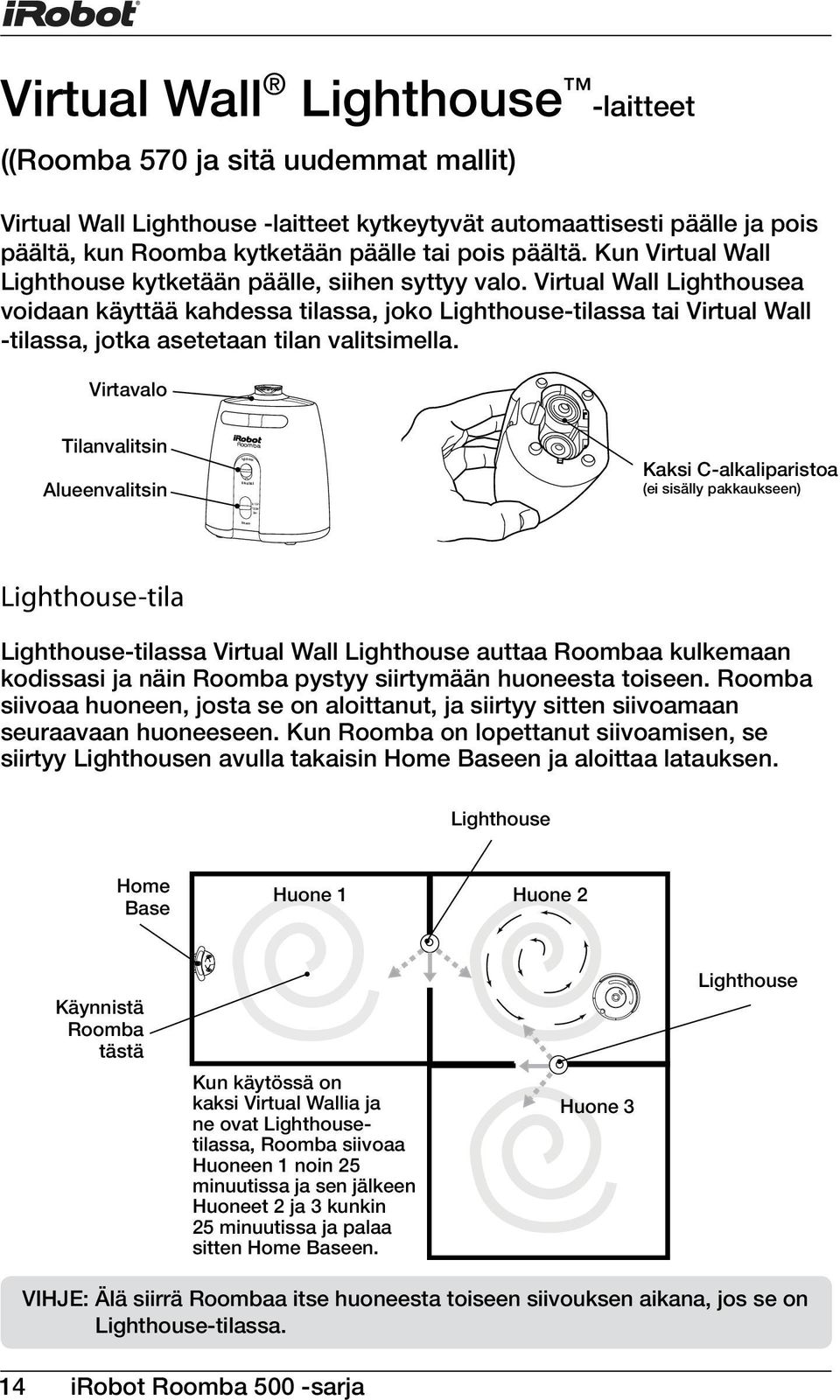 pois päältä. Kun Virtual Wall Lighthouse kytketään päälle, siihen syttyy valo.