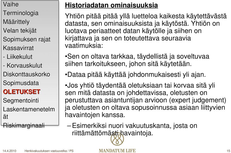 tarkoitukseen, johon sitä käytetään. Dataa pitää käyttää johdonmukaisesti yli ajan.