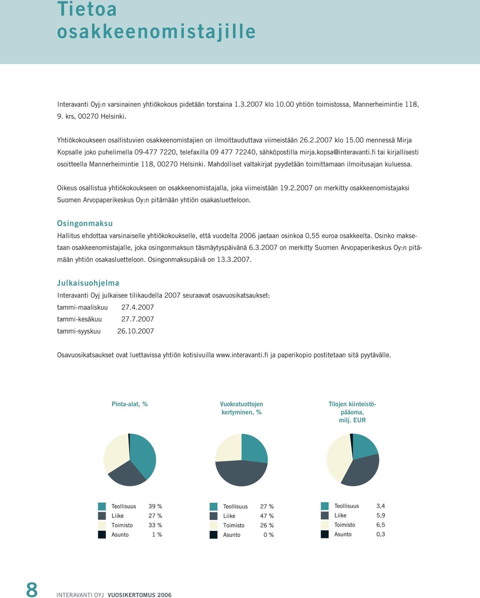 00 mennessä Mirja Kopsalle joko puhelimella 09-477 7220, telefaxilla 09 477 72240, sähköpostilla mirja.kopsa@interavanti.fi tai kirjallisesti osoitteella Mannerheimintie 118, 00270 Helsinki.