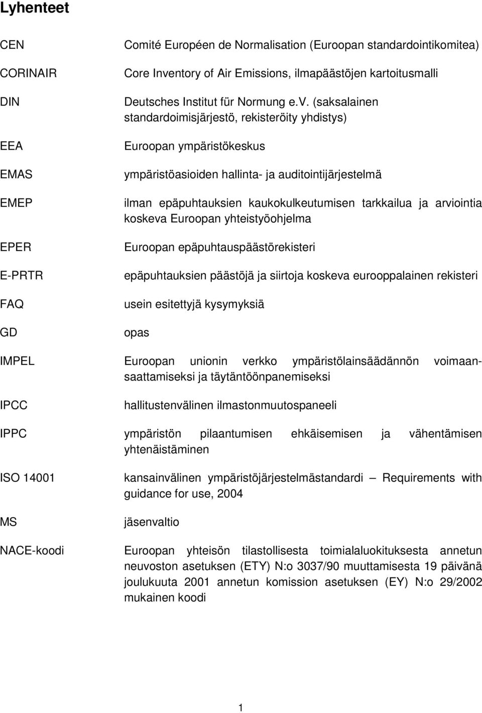 (saksalainen standardoimisjärjestö, rekisteröity yhdistys) Euroopan ympäristökeskus ympäristöasioiden hallinta- ja auditointijärjestelmä ilman epäpuhtauksien kaukokulkeutumisen tarkkailua ja