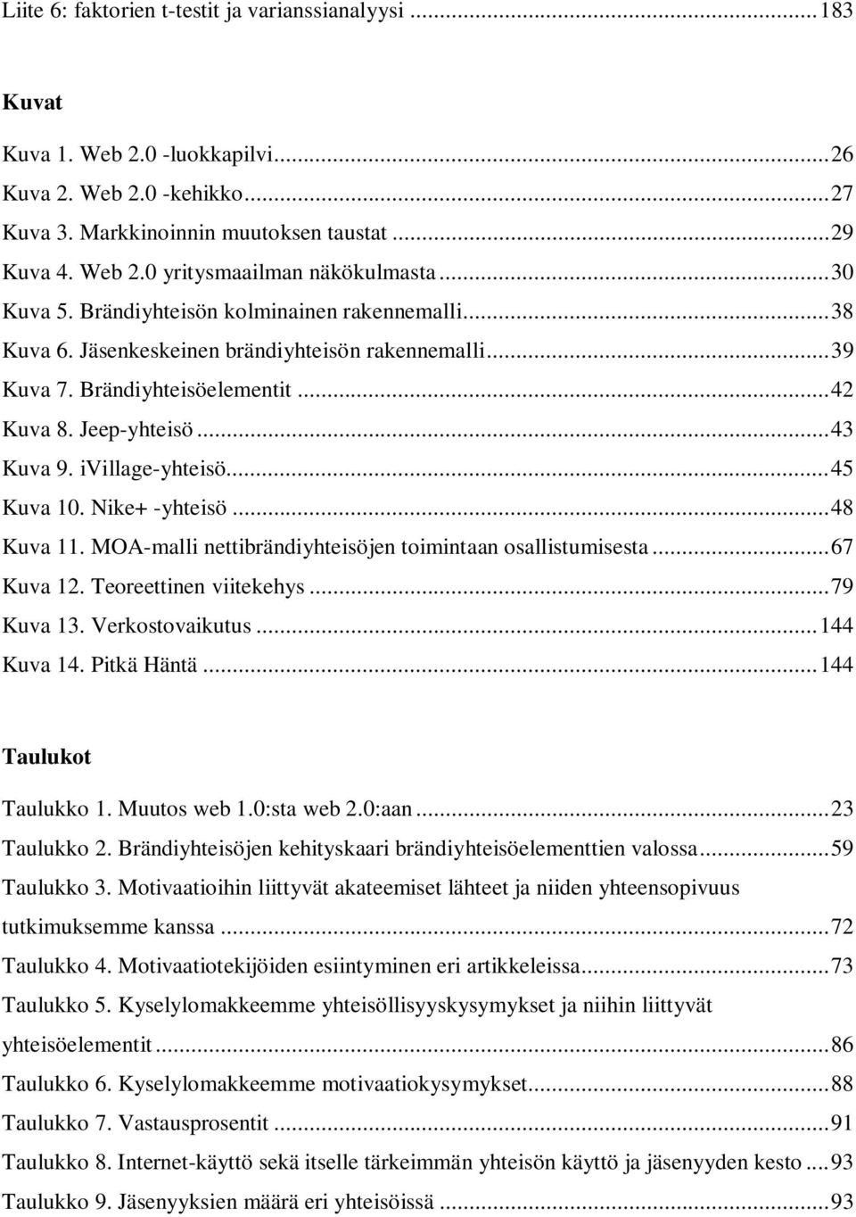 ivillage-yhteisö... 45 Kuva 10. Nike+ -yhteisö... 48 Kuva 11. MOA-malli nettibrändiyhteisöjen toimintaan osallistumisesta... 67 Kuva 12. Teoreettinen viitekehys... 79 Kuva 13. Verkostovaikutus.